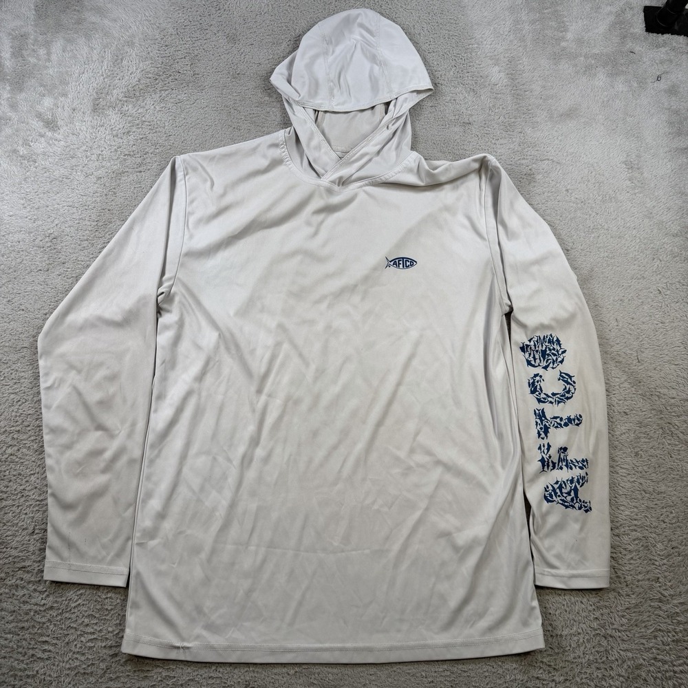 Aftco Hoodie Mens Medium White Aftech Performance Lightweight Fishing Outdoor